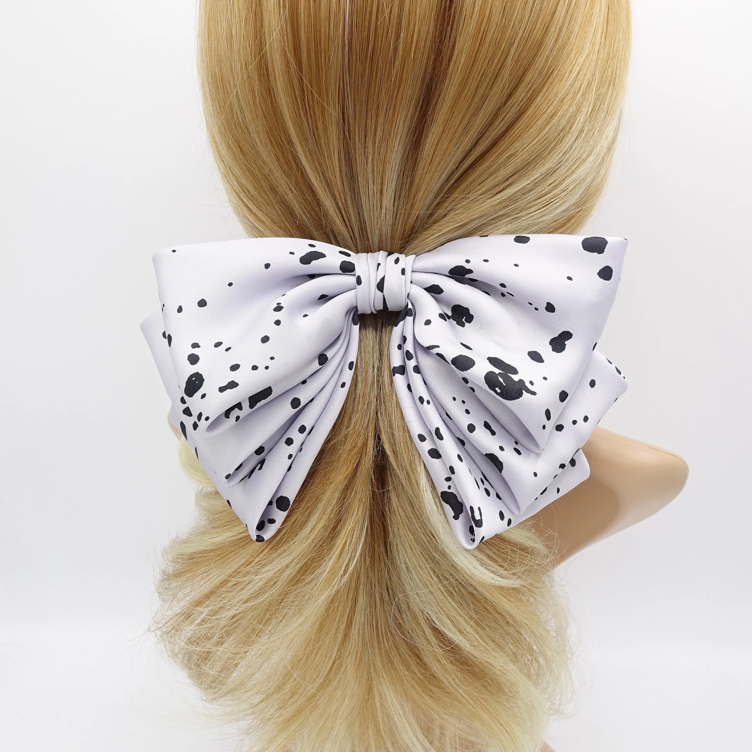 satin ink dot pattern hair bow