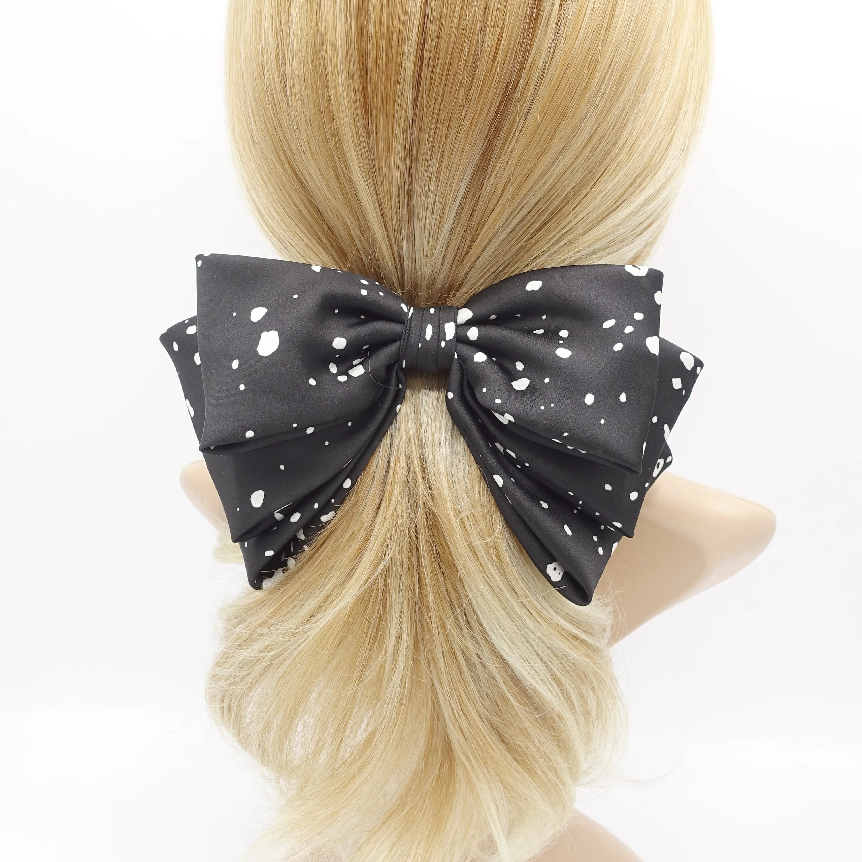 satin ink dot pattern hair bow