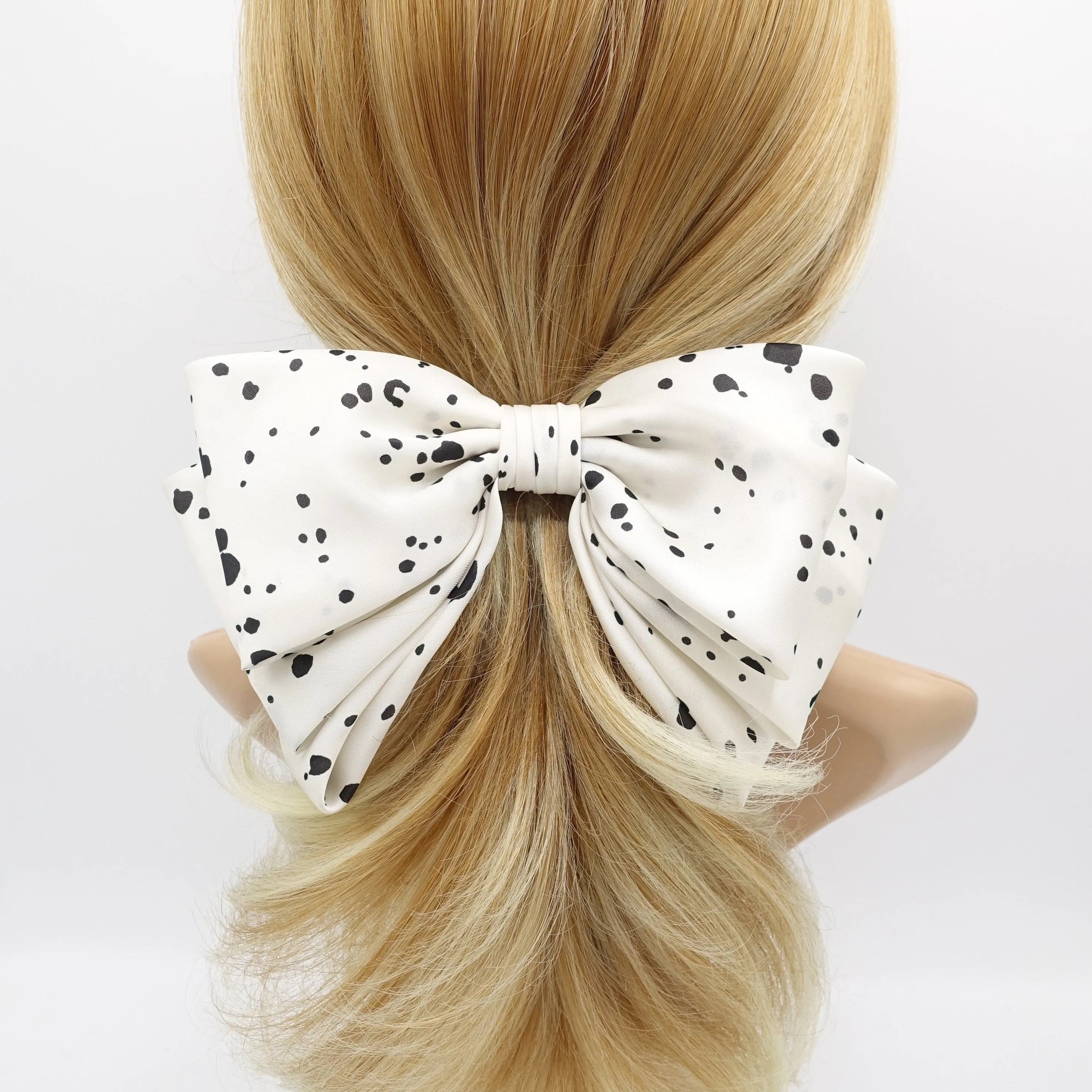 satin ink dot pattern hair bow