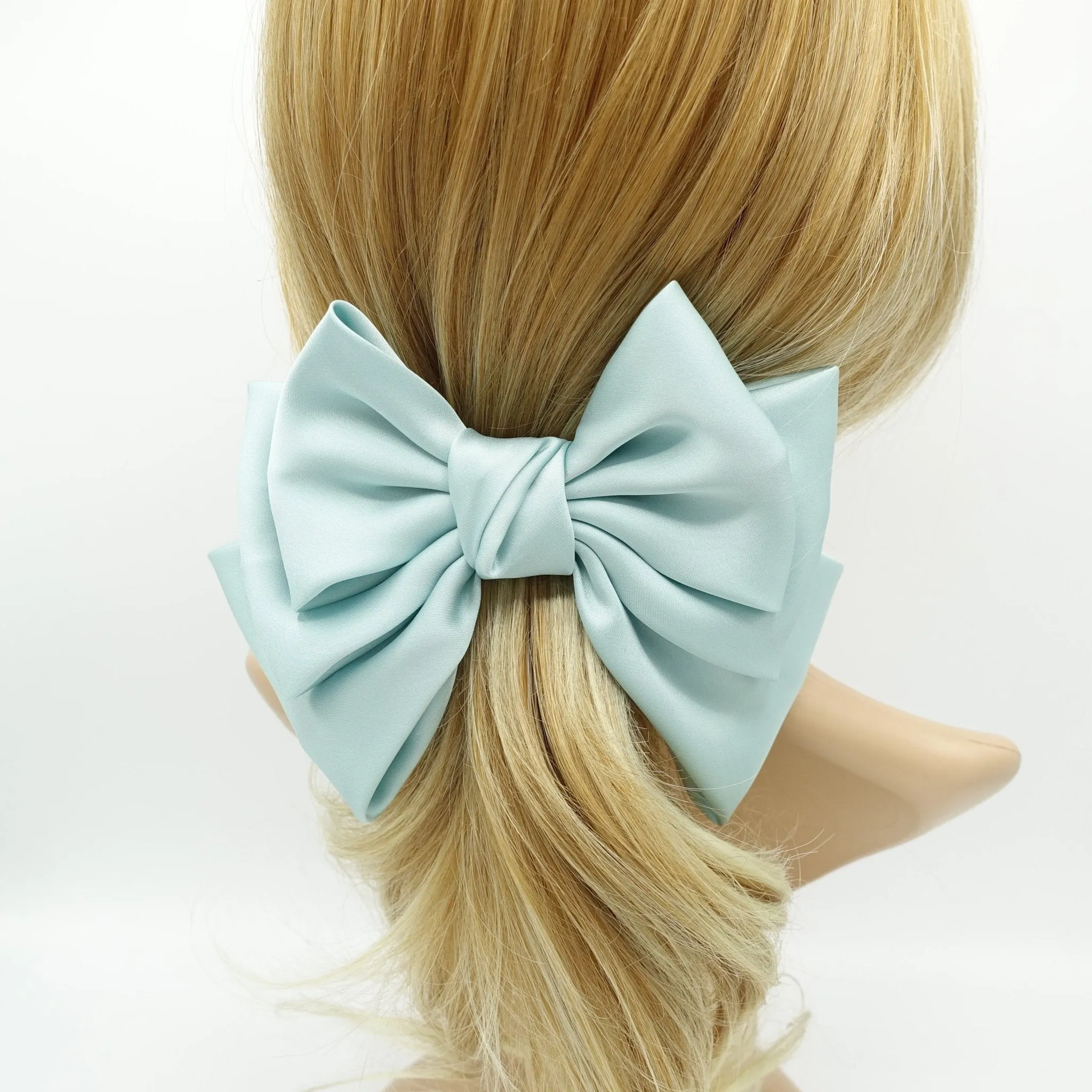 satin layered hair bow french barrette Women solid color stylish hair bow