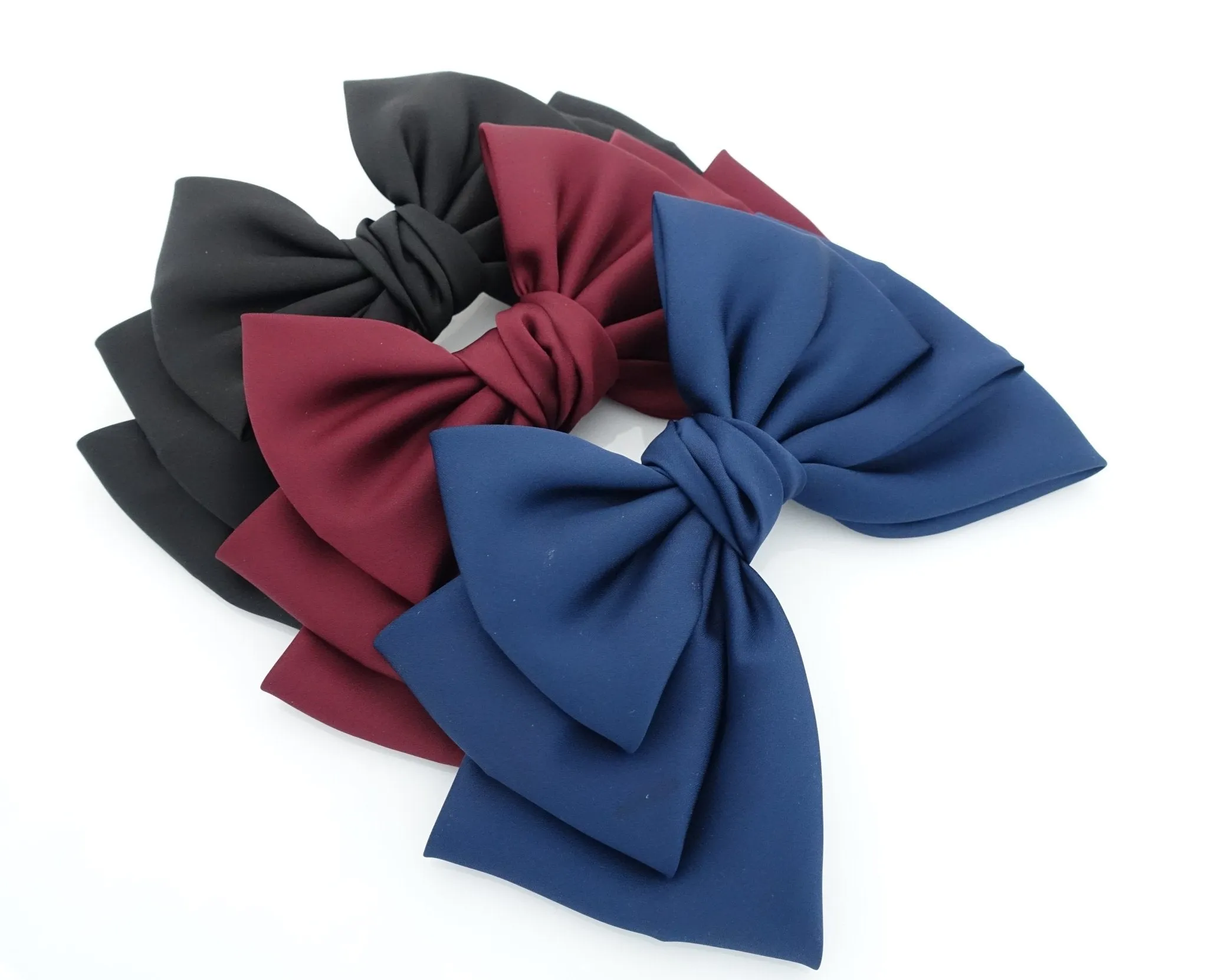 satin layered hair bow french barrette Women solid color stylish hair bow