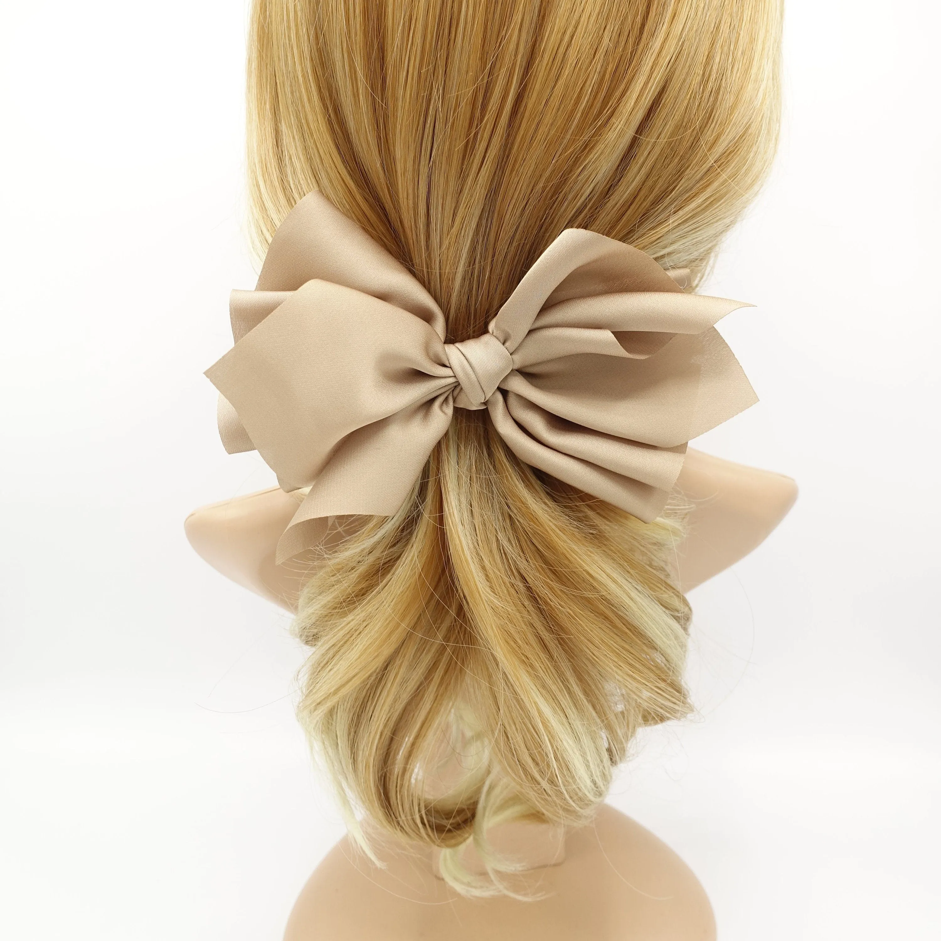 satin layered hair bow french hair barrette