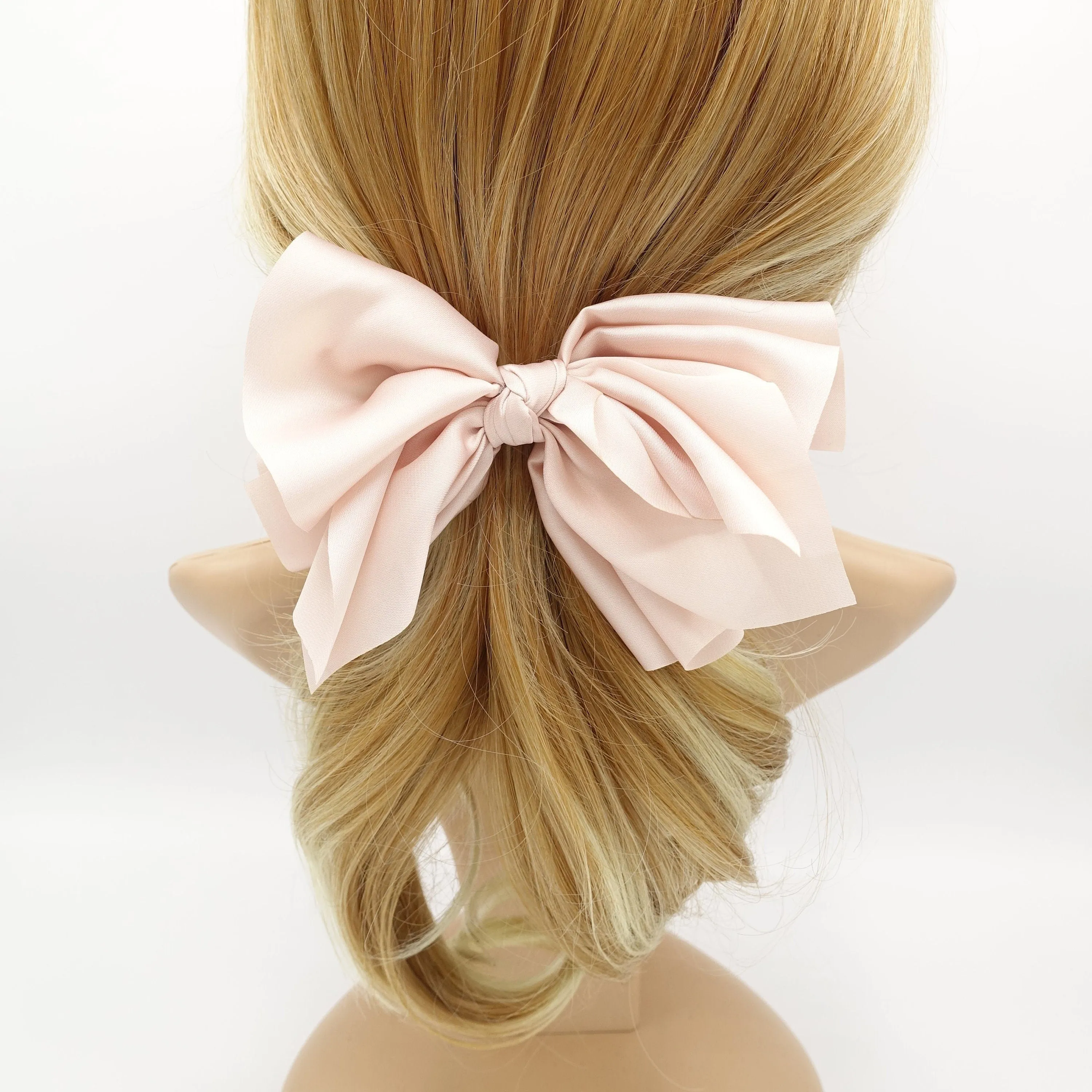 satin layered hair bow french hair barrette