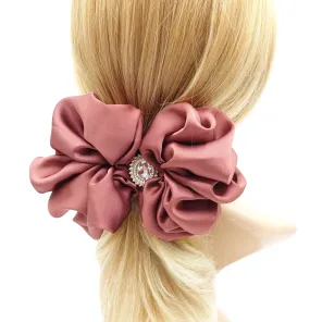 satin ruffle hair barrette, rhinestone hair barrette for women