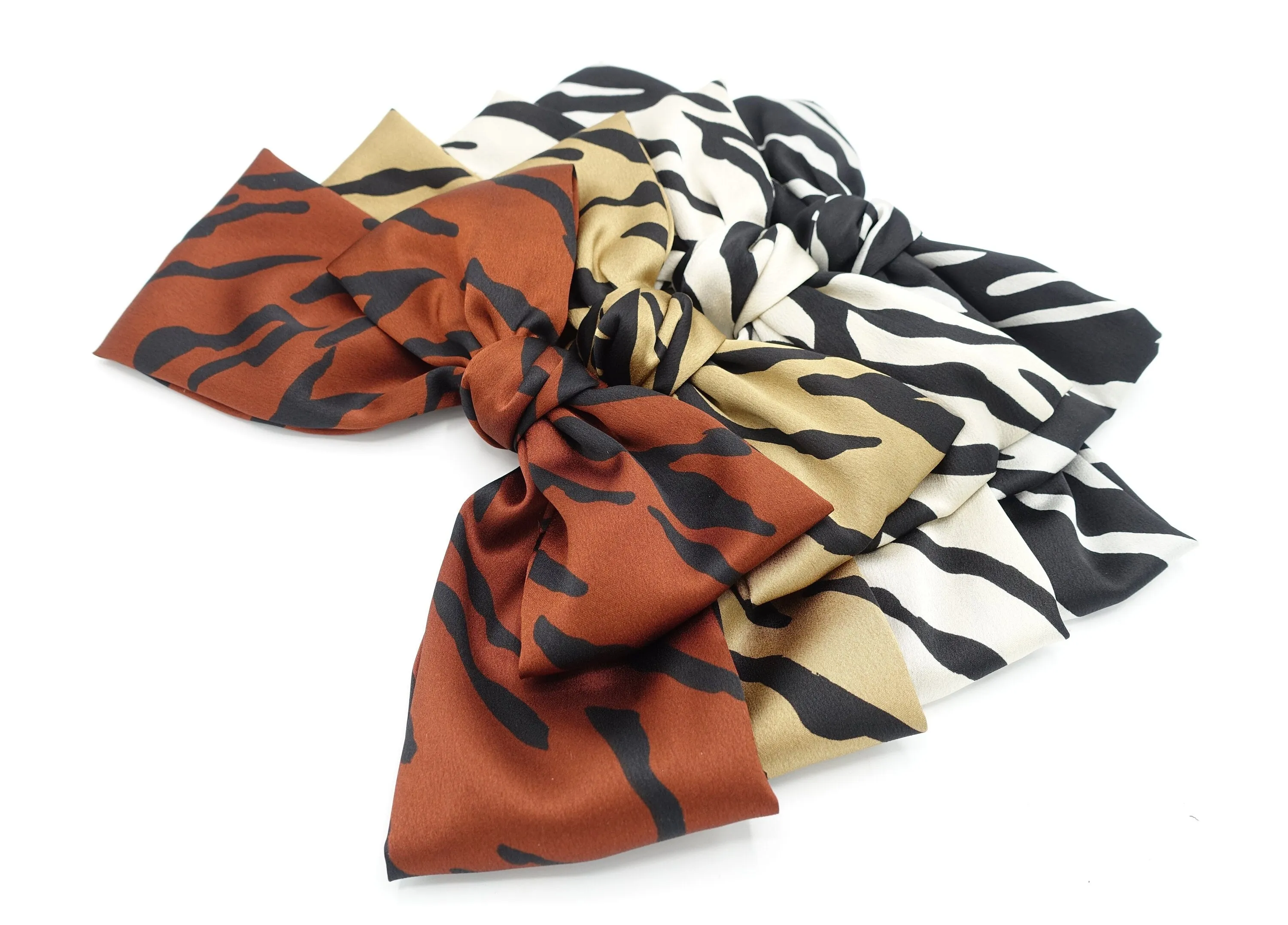 satin zebra print layered hair bow for women