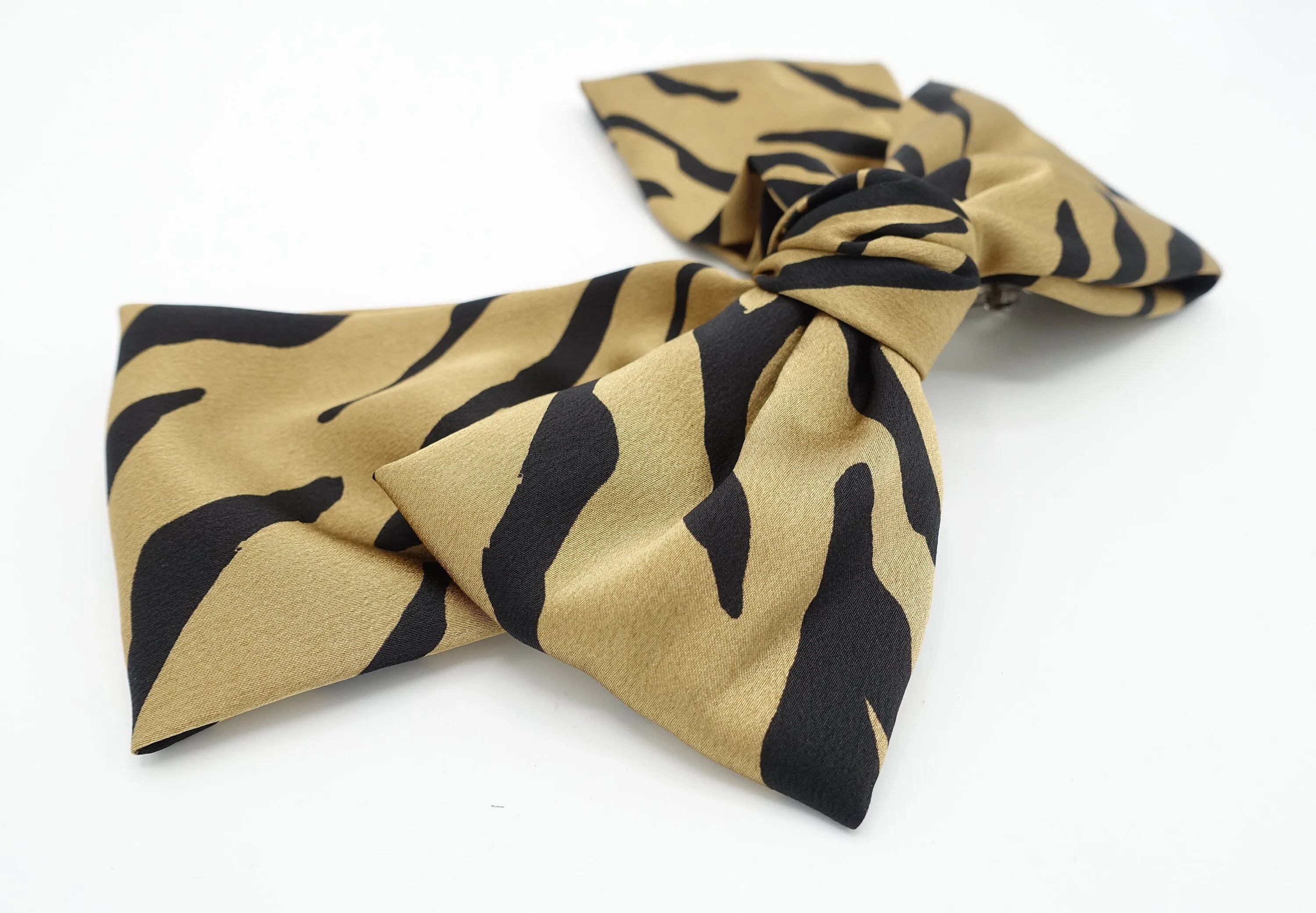 satin zebra print layered hair bow for women