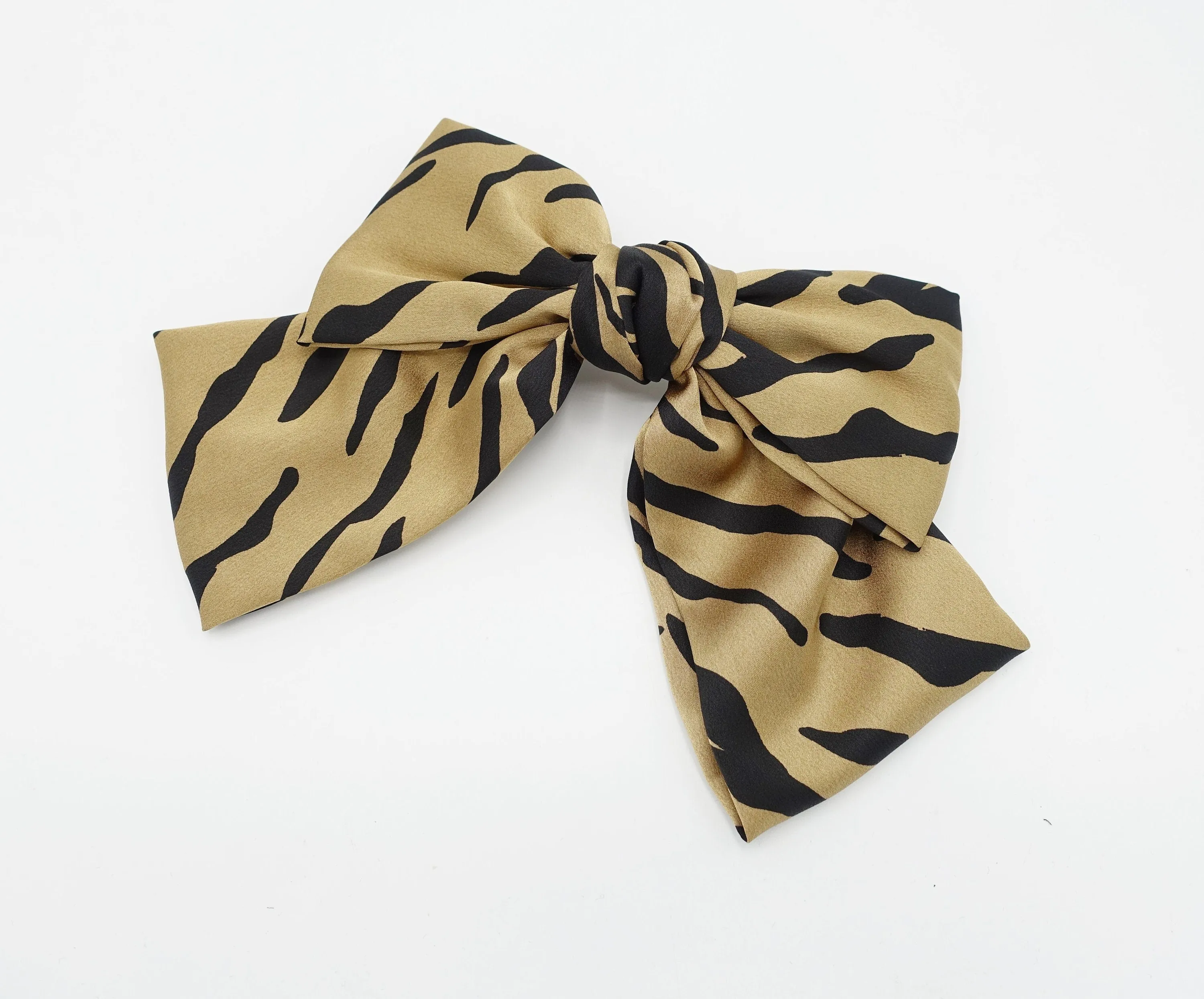 satin zebra print layered hair bow for women