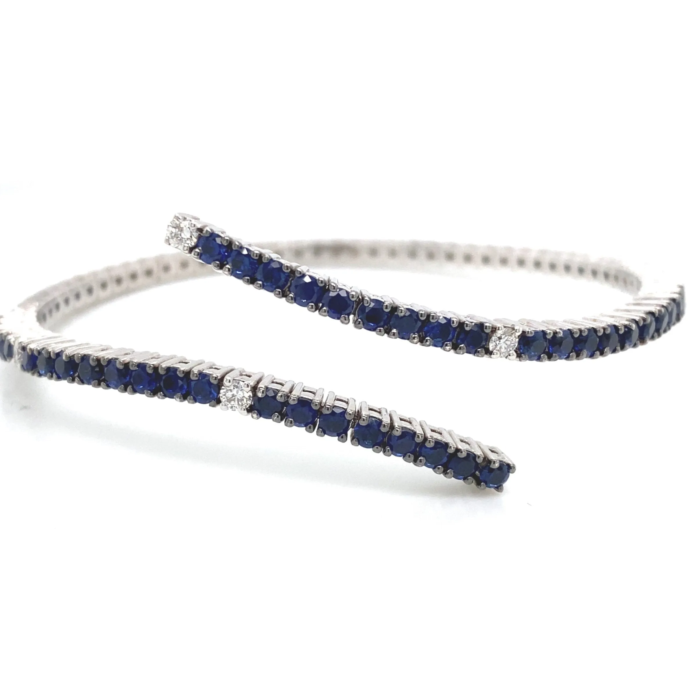 Savoia Blue Sapphire & Diamond Open Bangle Bracelet