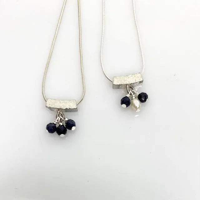 Scribbled Square Tube Slider with Sapphire Necklace