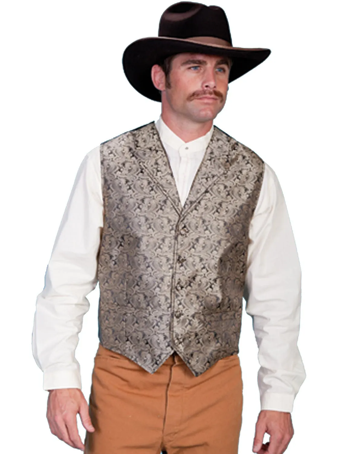 Scully Rangewear Mens Taupe Polyester Paisley Old West Vest