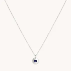 September Sapphire Birthstone Necklace in Solid White Gold