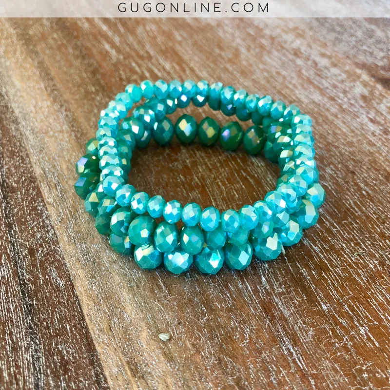 Set of Three Crystal Bracelets in Teal