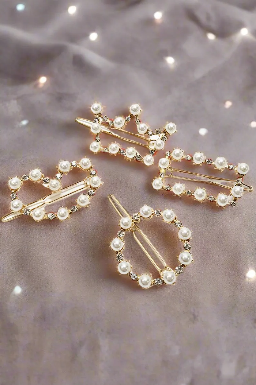 Set of Two Pearl and Rhinestone Barrettes