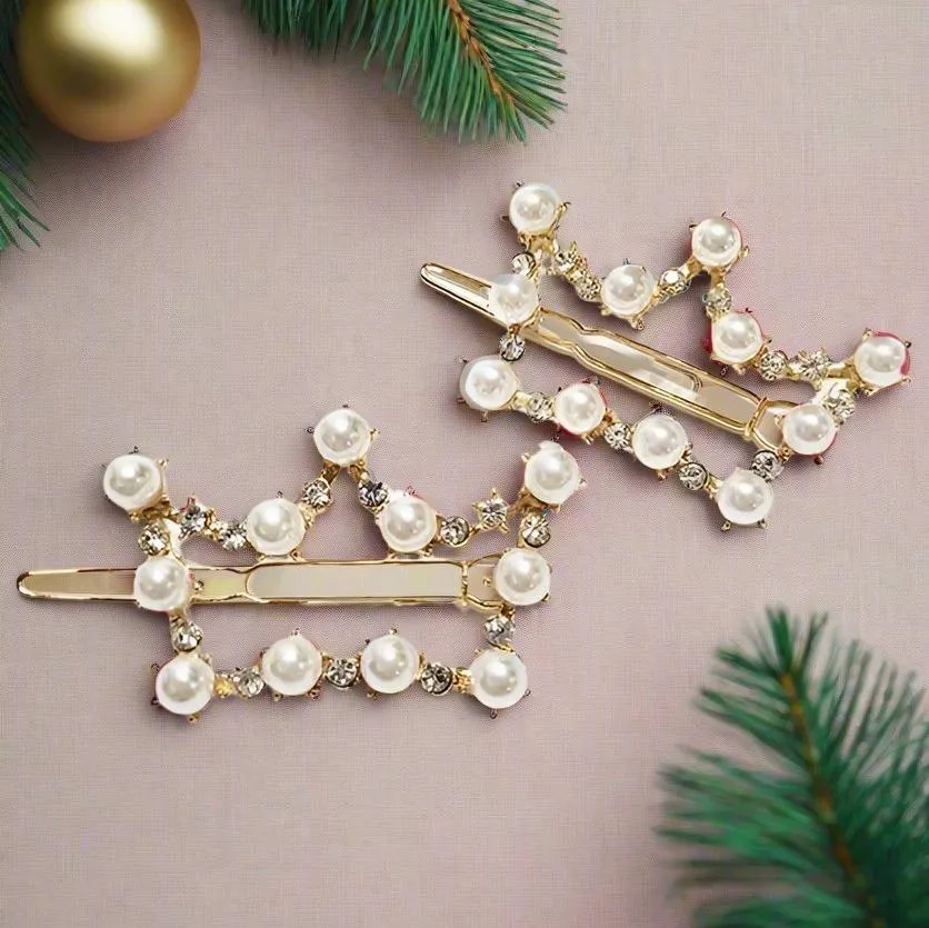 Set of Two Pearl and Rhinestone Barrettes