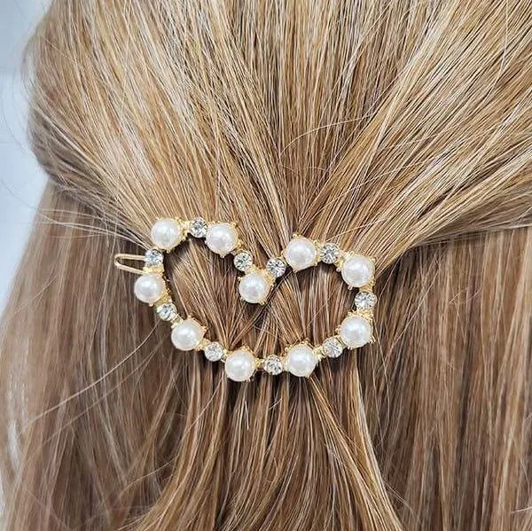 Set of Two Pearl and Rhinestone Barrettes