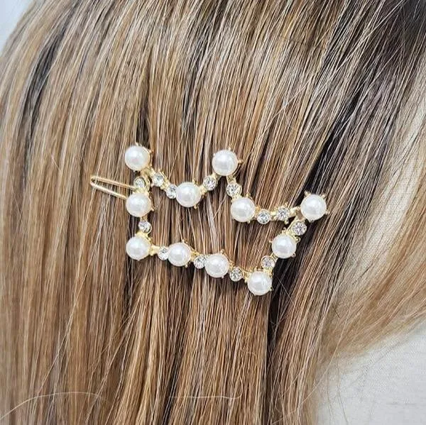 Set of Two Pearl and Rhinestone Barrettes