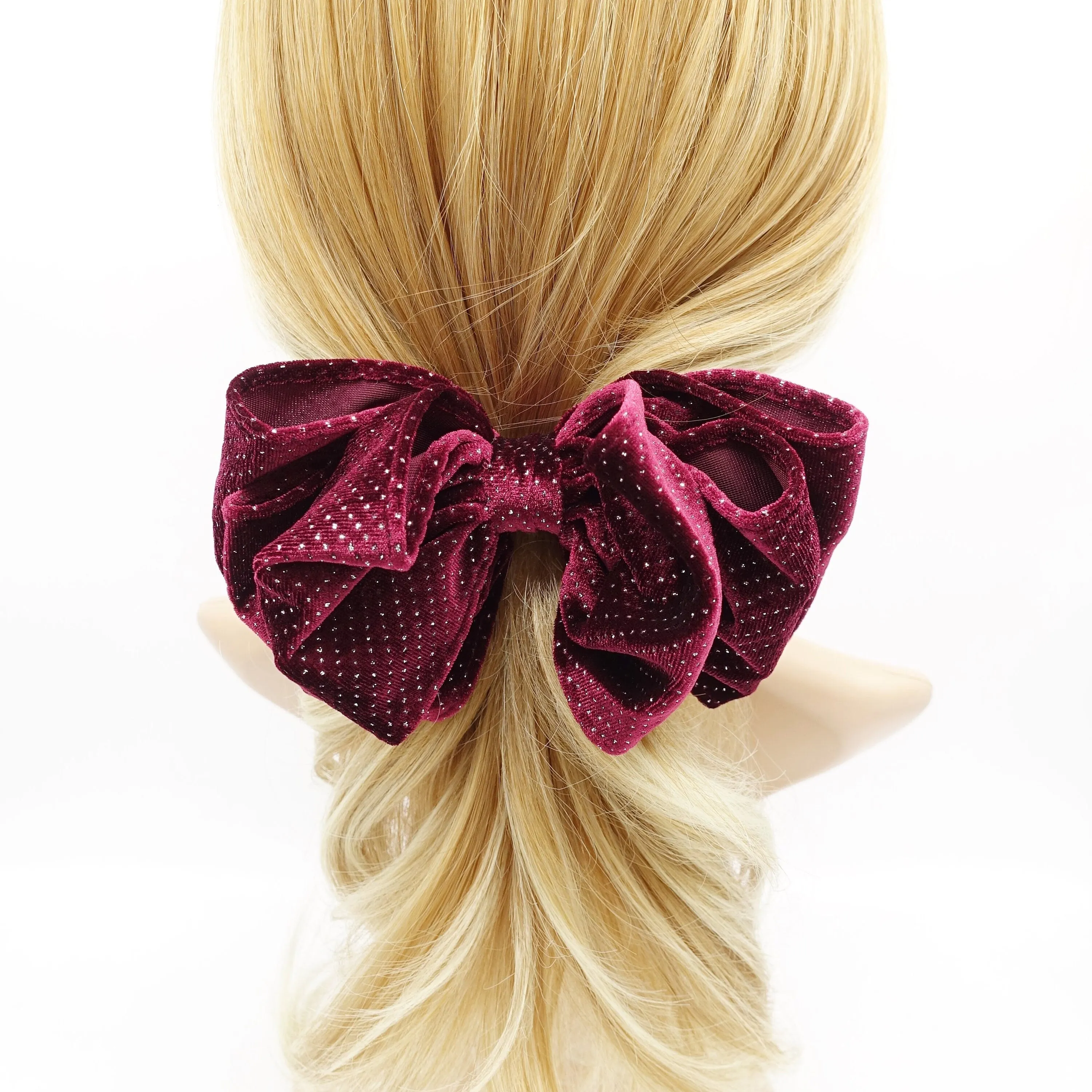 shimmer velvet hair bow double layered bling hair accessory for women