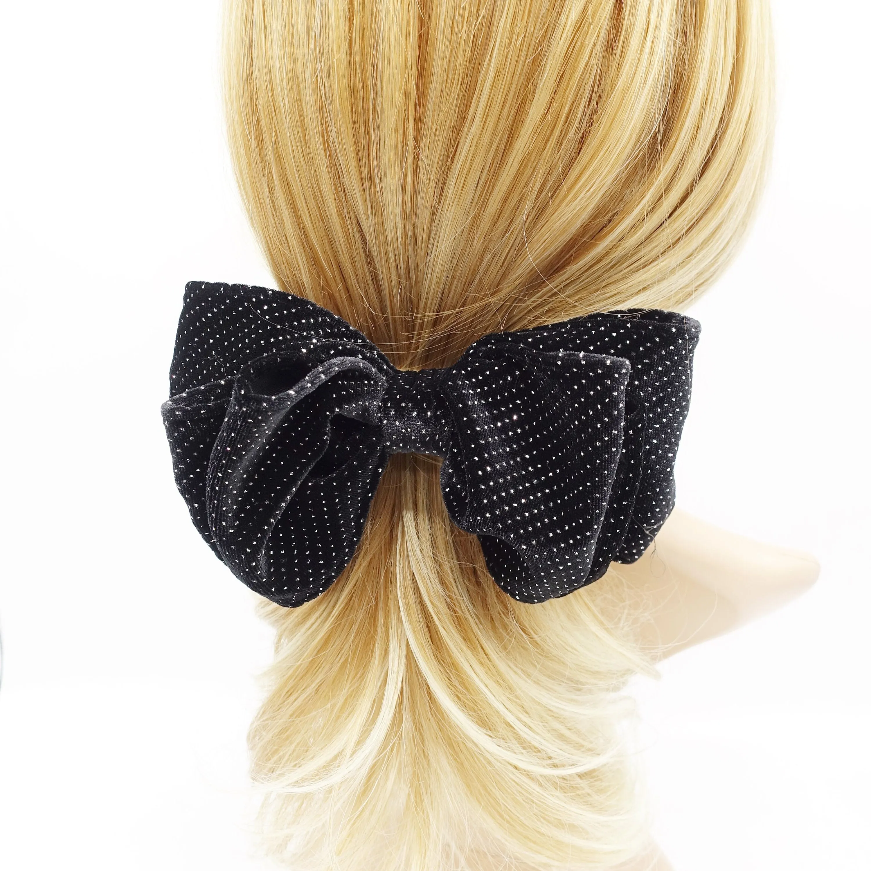 shimmer velvet hair bow double layered bling hair accessory for women