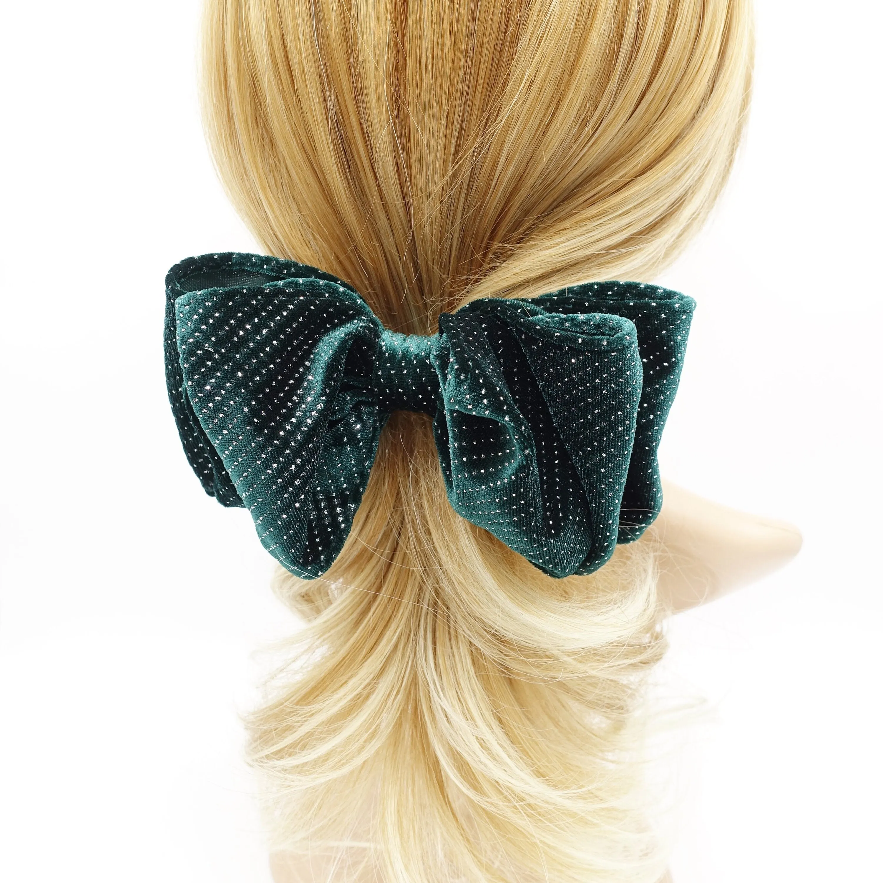 shimmer velvet hair bow double layered bling hair accessory for women