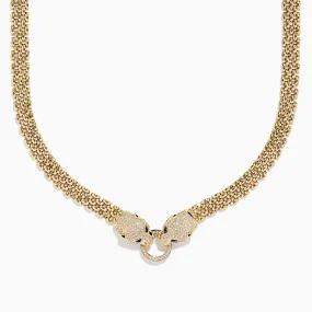 Signature 14K Yellow Gold Sapphire and Diamond Panther Necklace