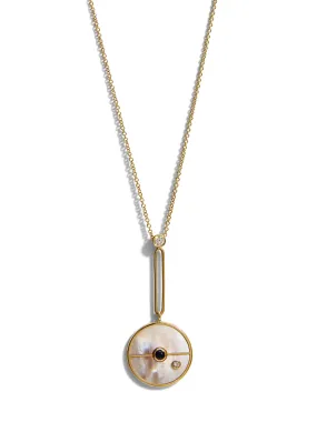 Signature White Mother of Pearl & Blue Sapphire Compass Yellow Gold Necklace