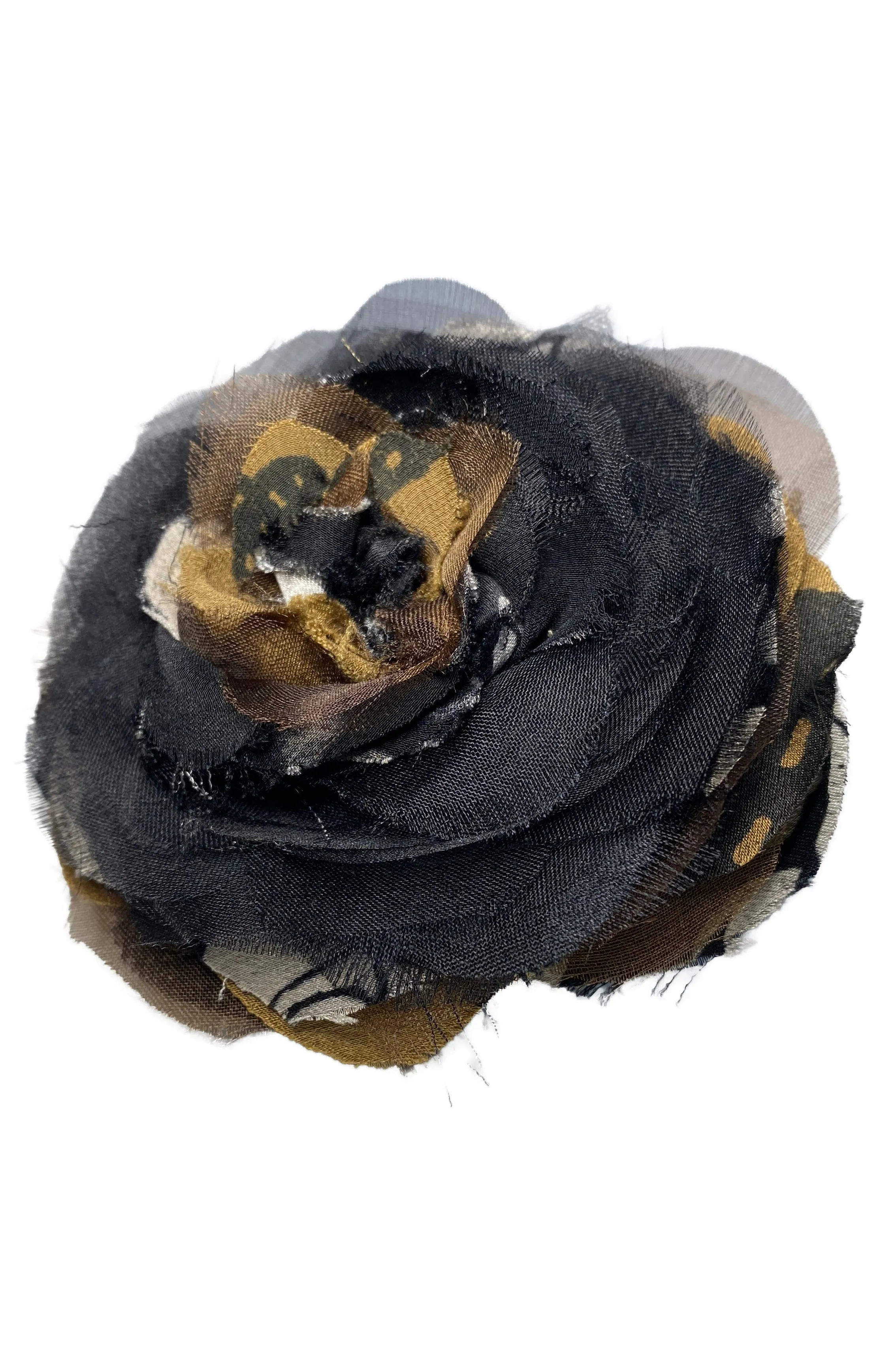 Silk Camelia Brooch - Black, Natural, Bronze