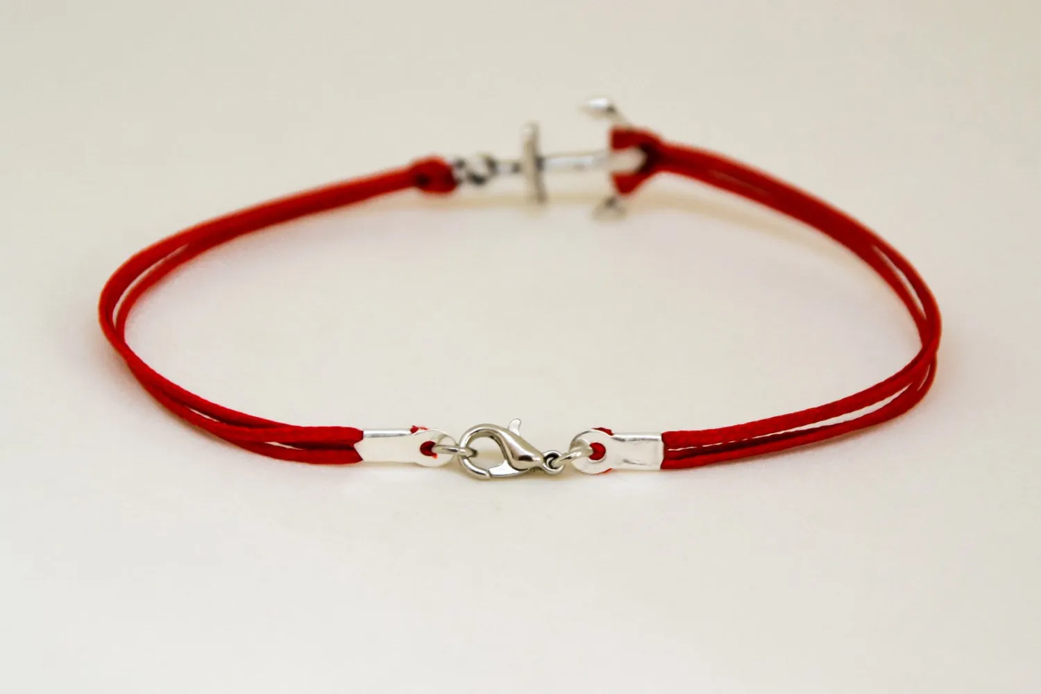 Silver anchor men's bracelet, red bracelet, beach skipper jewelry for men