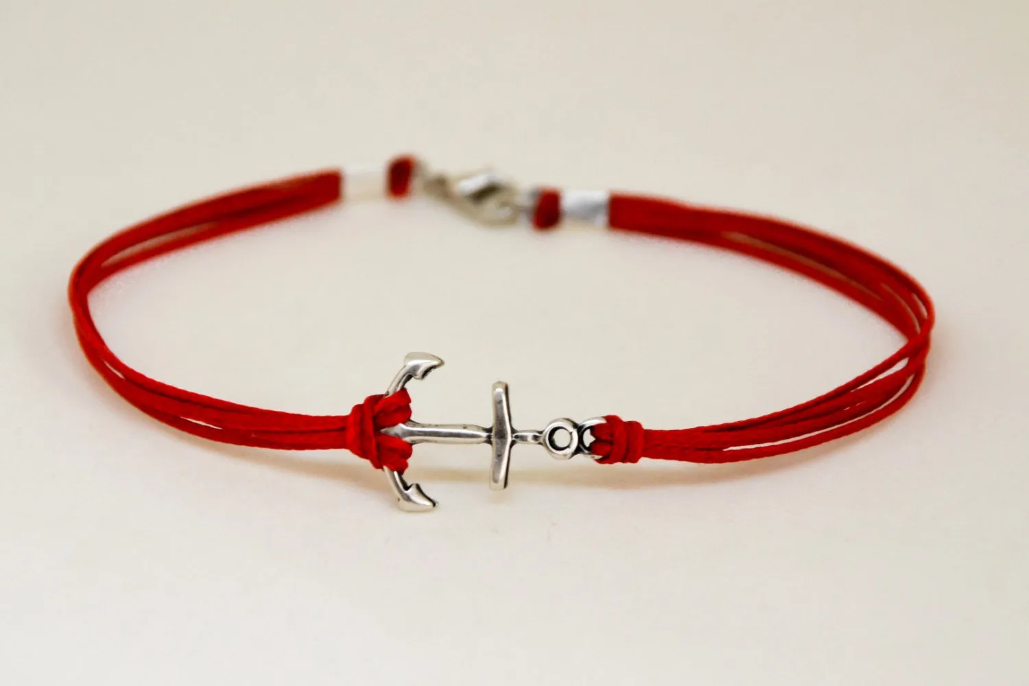 Silver anchor men's bracelet, red bracelet, beach skipper jewelry for men