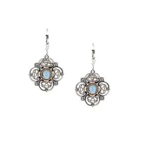 Silver and 10k Gold Celestial Leverback Earrings - Blue Topaz