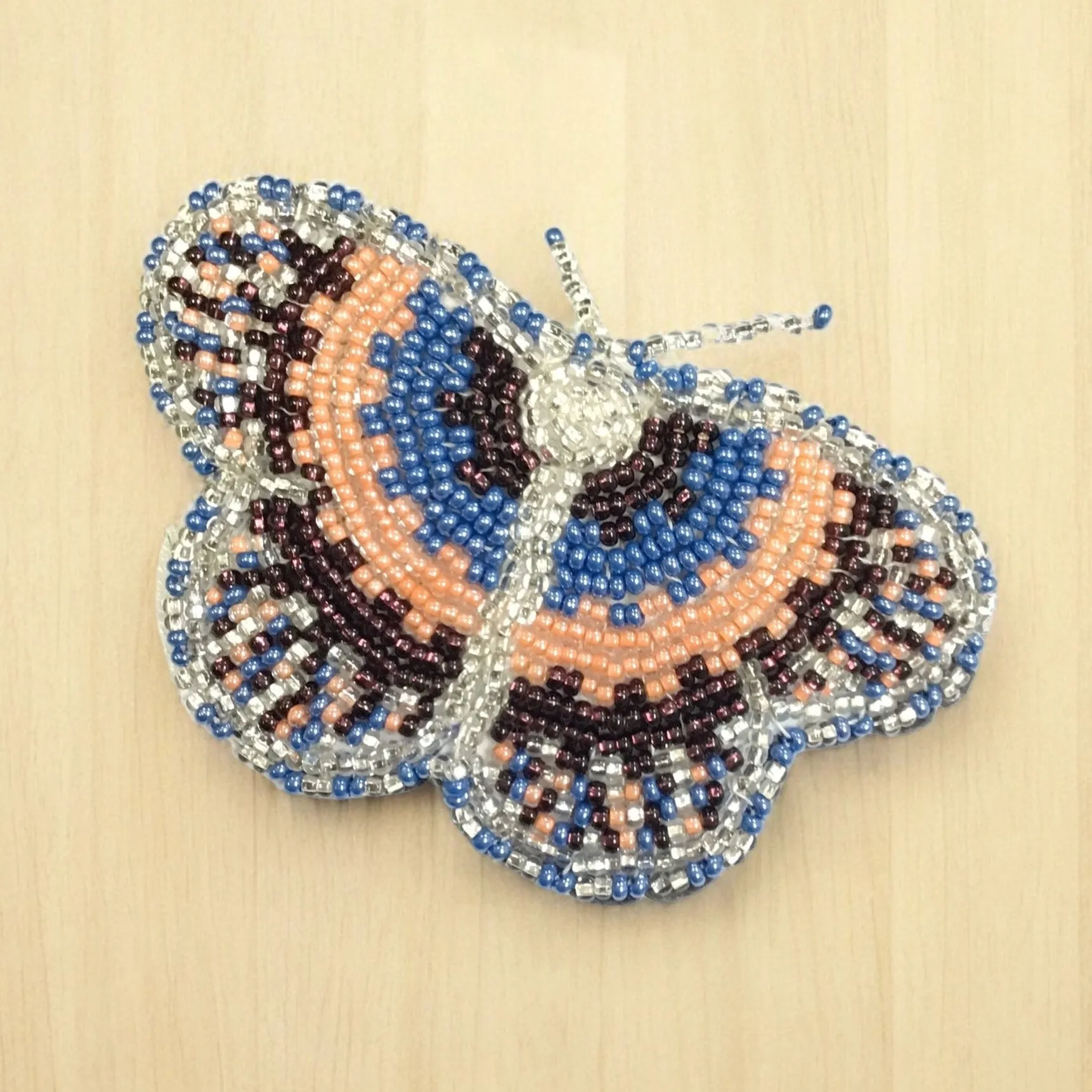 Silver and Blue Butterfly Beaded Barrette