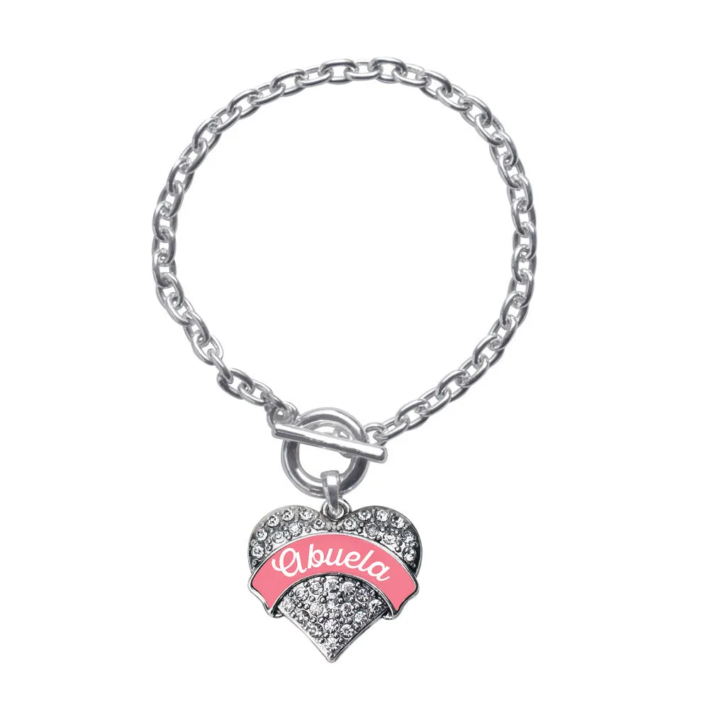 Silver Coral Abuela Pave Heart Charm Toggle Bracelet