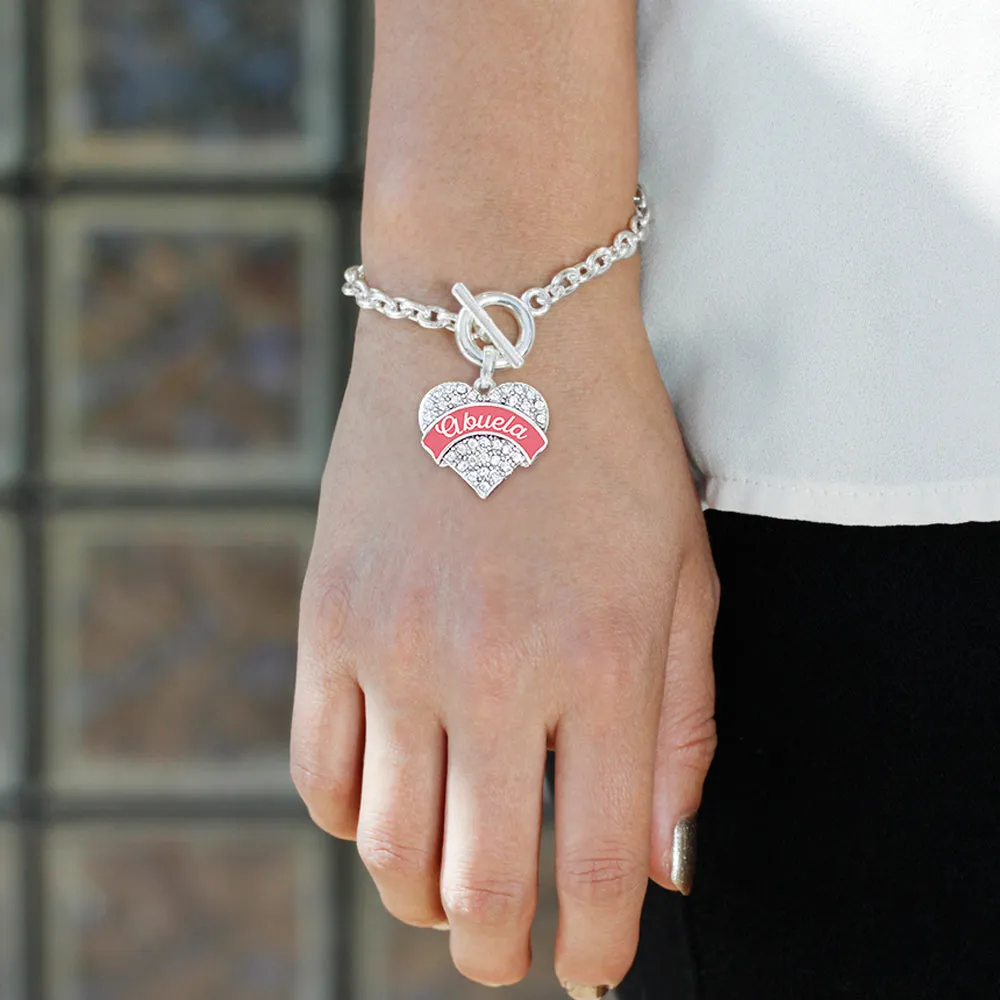 Silver Coral Abuela Pave Heart Charm Toggle Bracelet