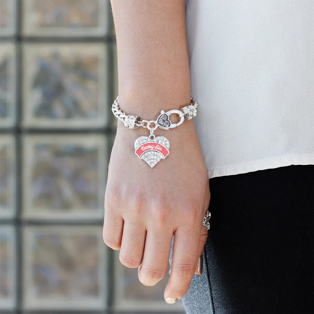 Silver Coral Baby Sister Pave Heart Charm Braided Bracelet