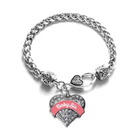 Silver Coral Baby Sister Pave Heart Charm Braided Bracelet