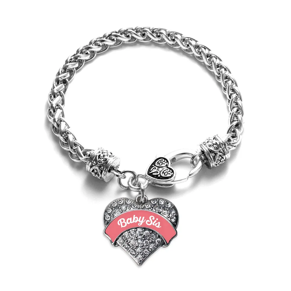 Silver Coral Baby Sister Pave Heart Charm Braided Bracelet