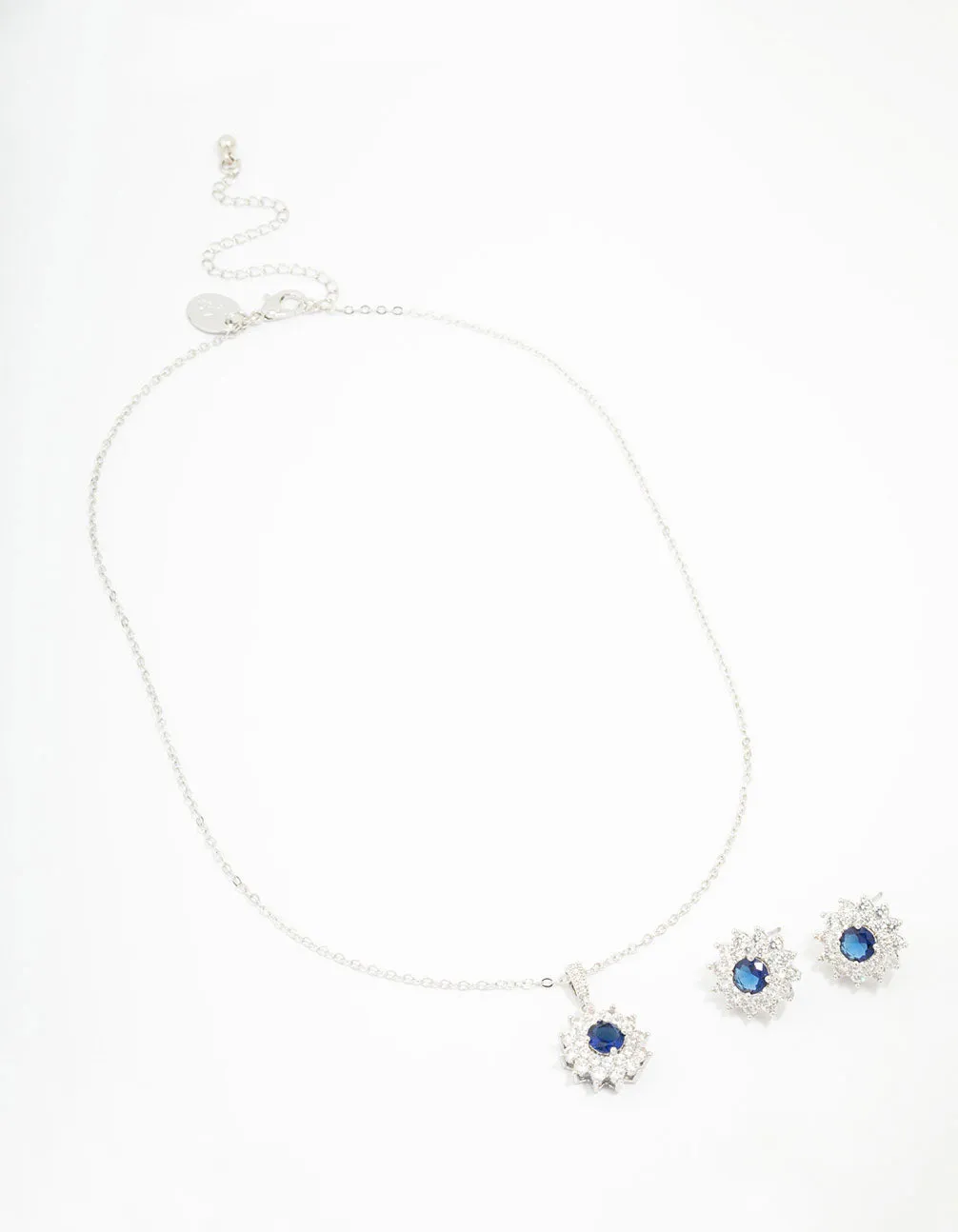 Silver Cubic Zirconia Daisy Sapphire Jewellery Set