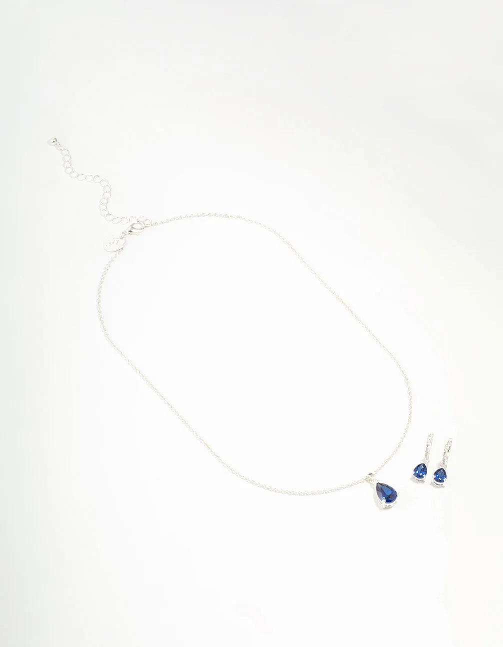 Silver Sapphire Teardrop Necklace & Earrings Set