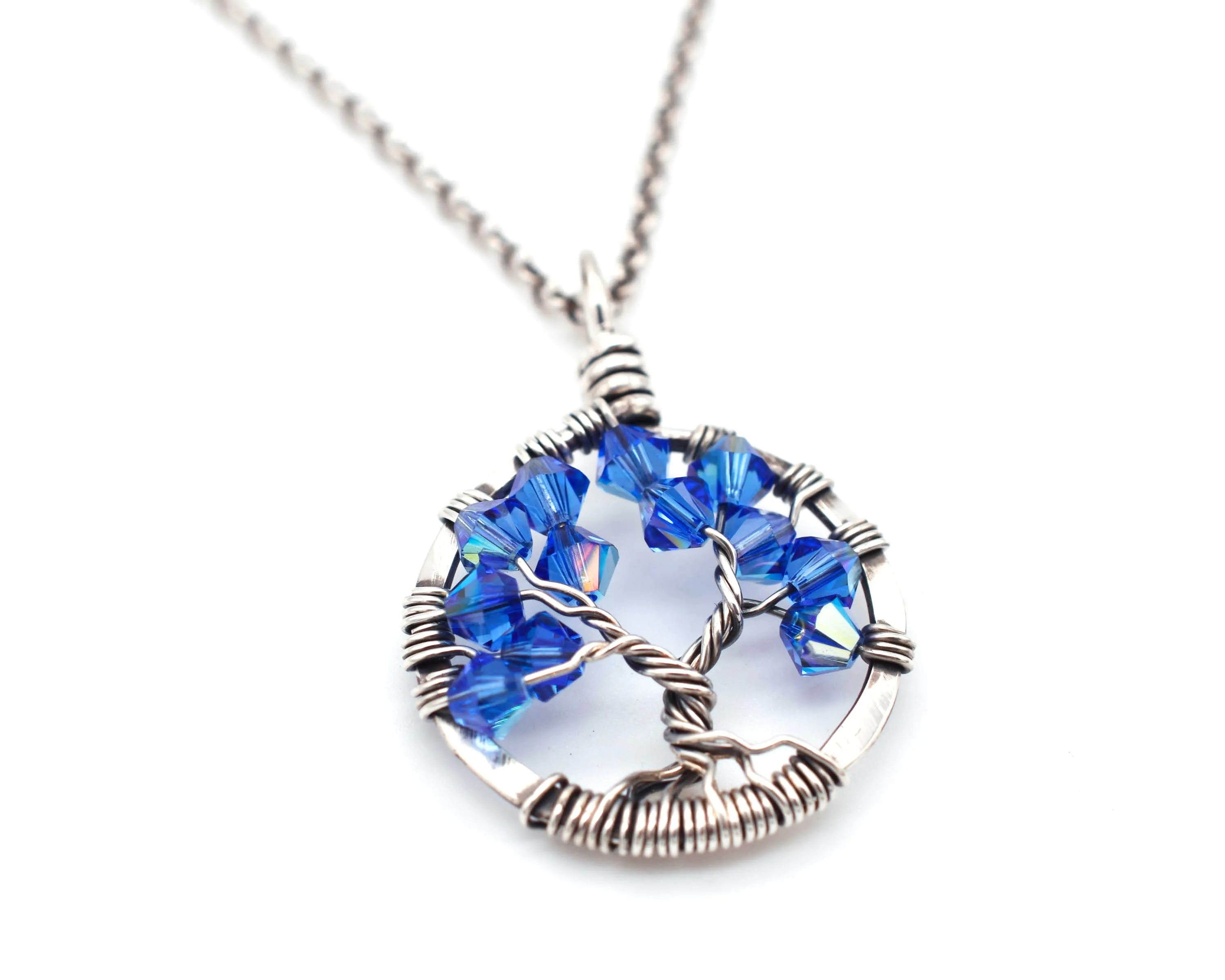 Silver Sapphire Tree of Life Crystal Necklace (September)