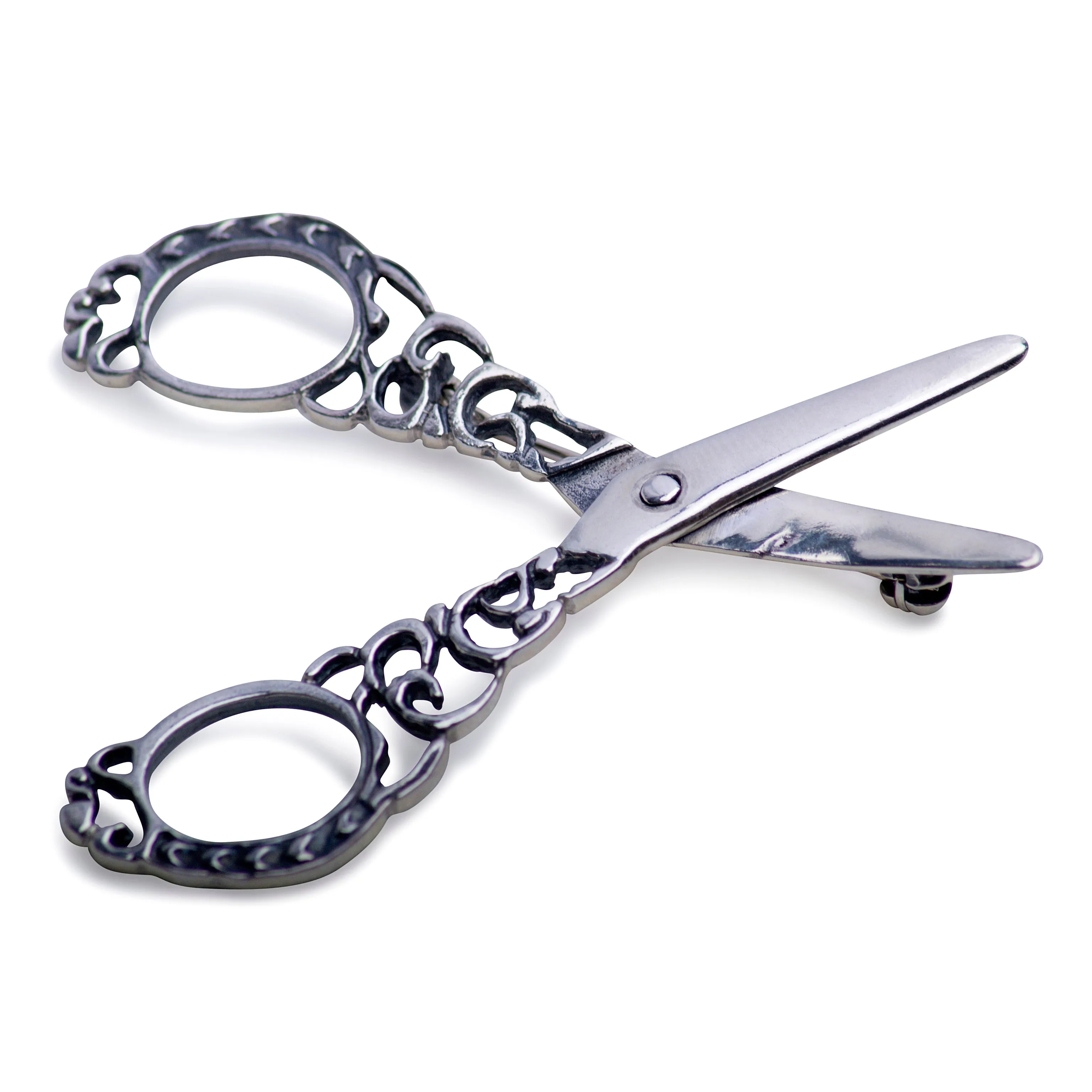 Silver Scissors Brooch Pin