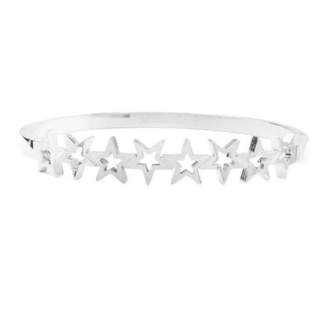 Silver Stainless Steel Star Bangle Bracelet