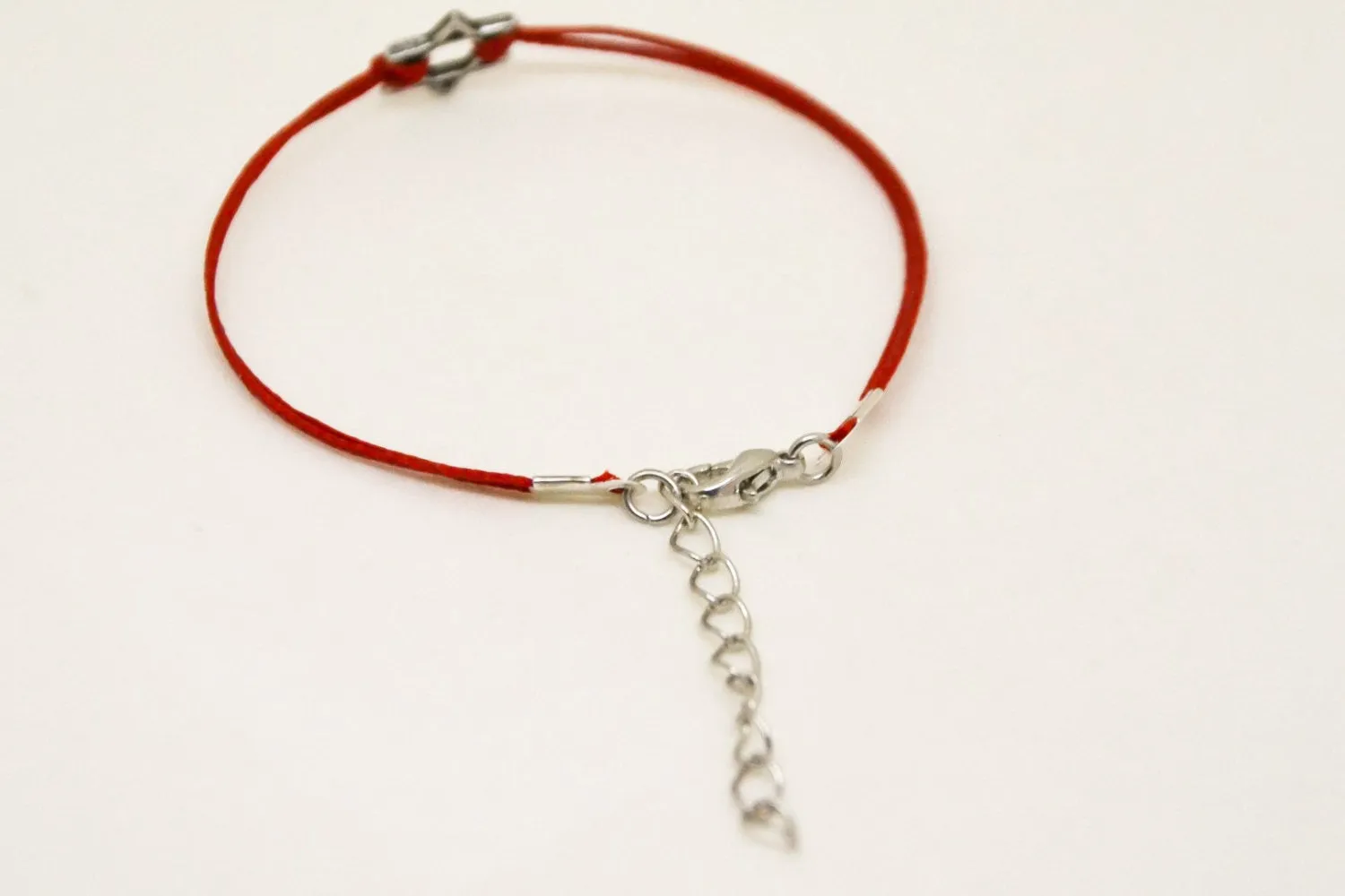 Silver Star of David bracelet, red cord, Jewish gift for her