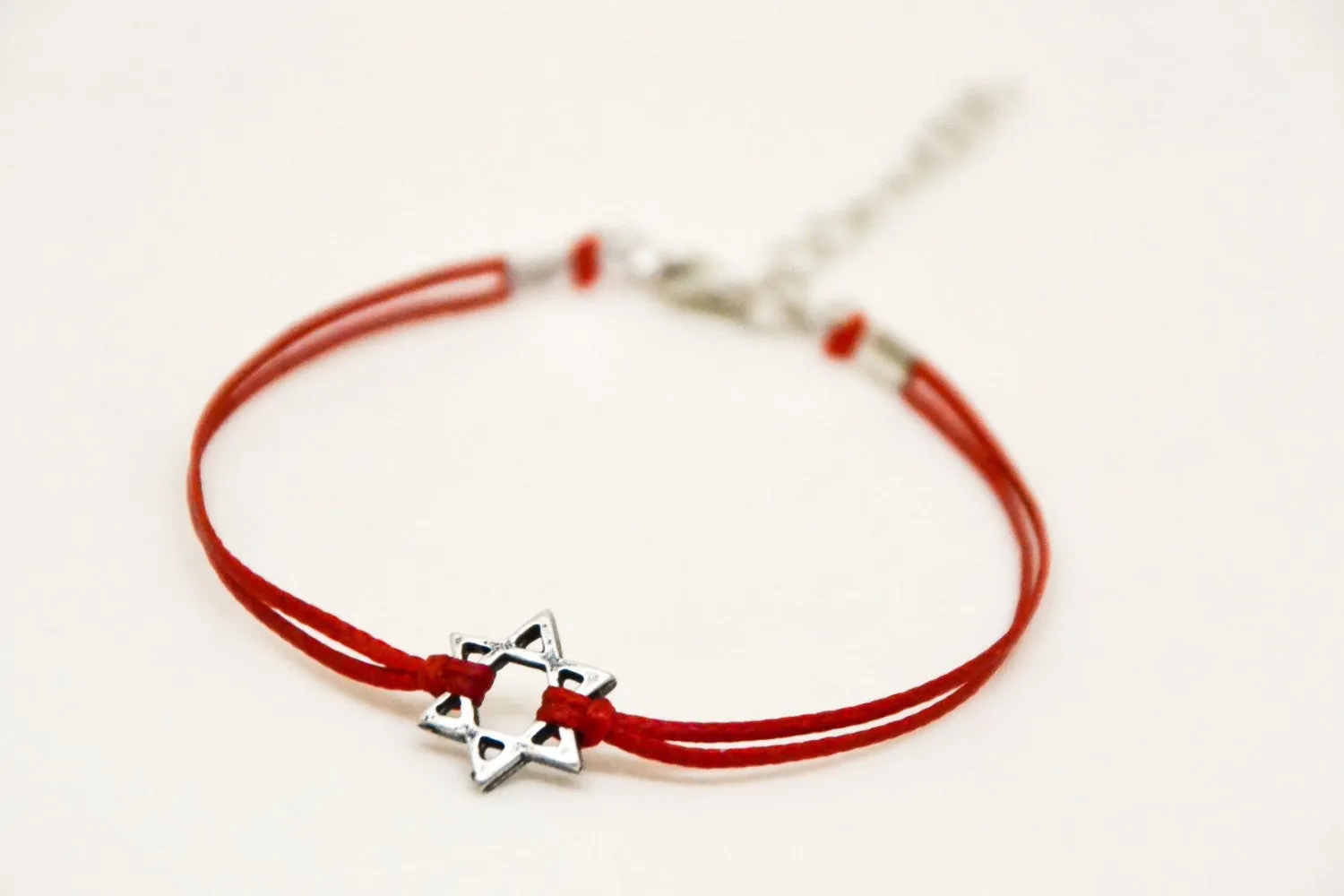 Silver Star of David bracelet, red cord, Jewish gift for her