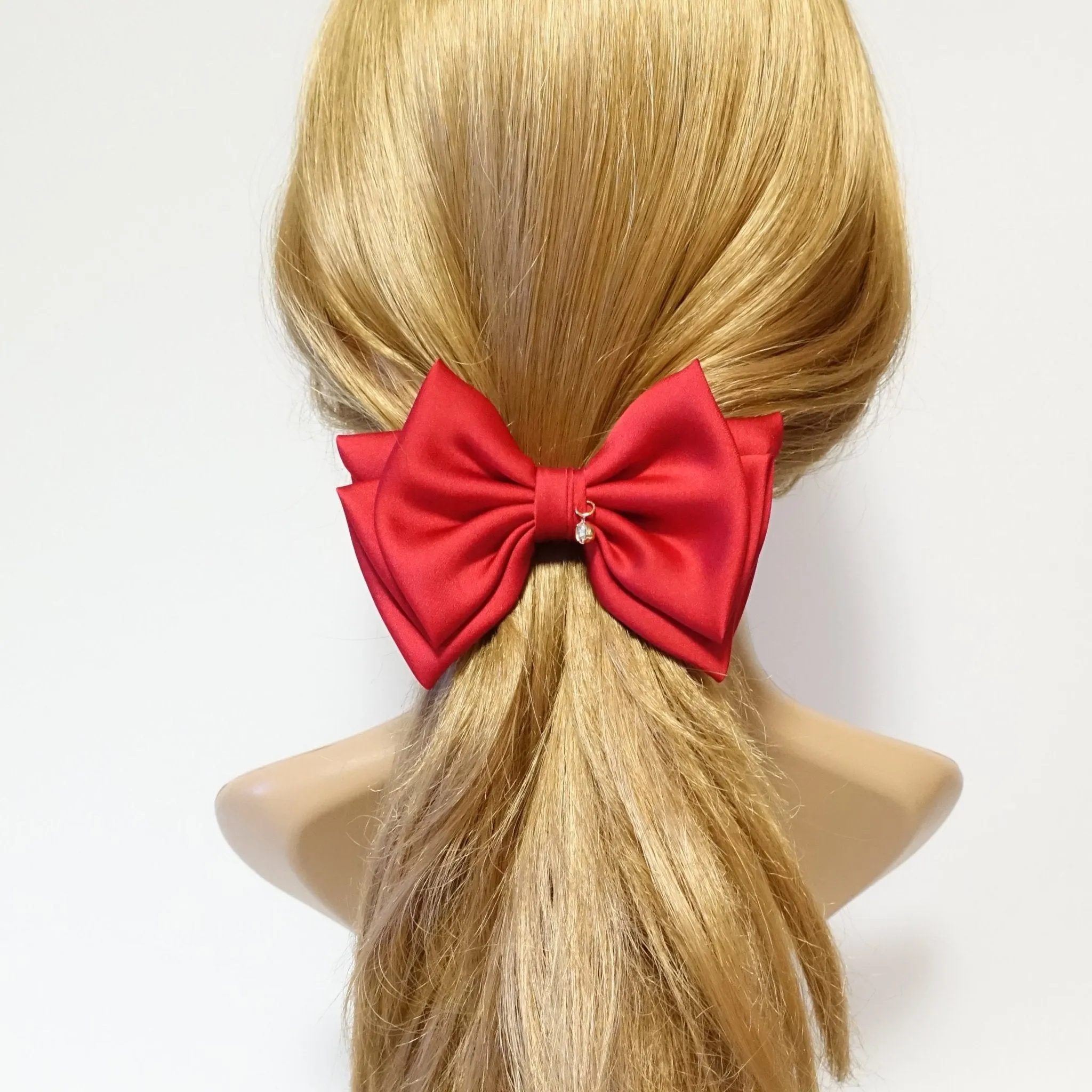 simple basic satin hair bow barrette glossy women hair pleat bow french clip