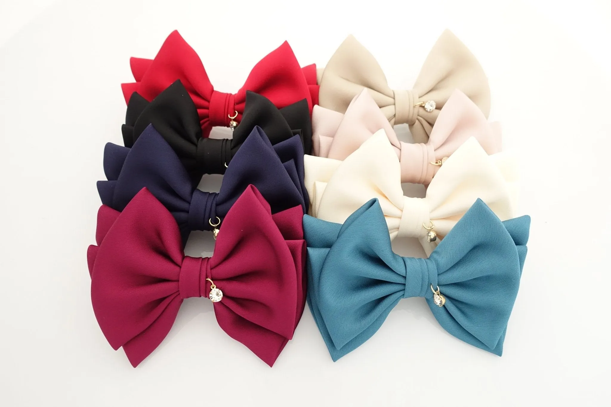 simple basic satin hair bow barrette glossy women hair pleat bow french clip