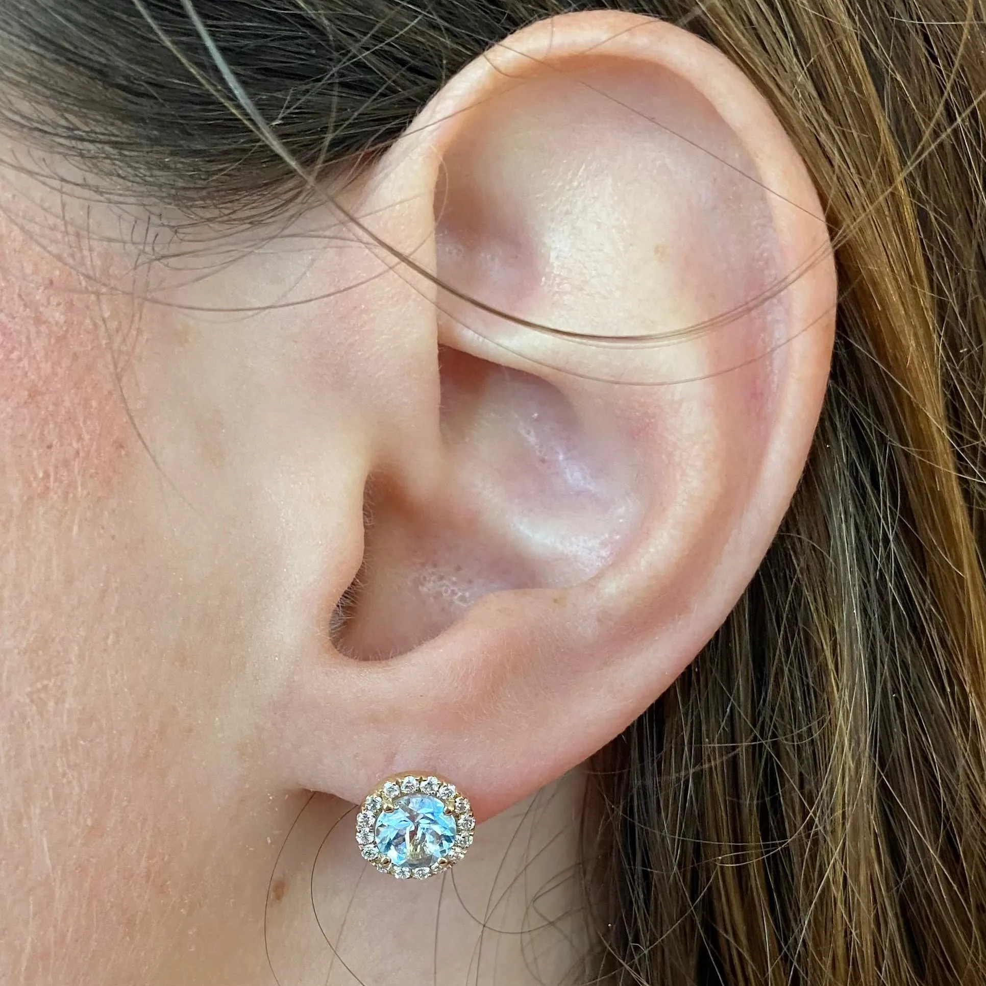 Sky Blue Topaz with Diamond Halo Earrings