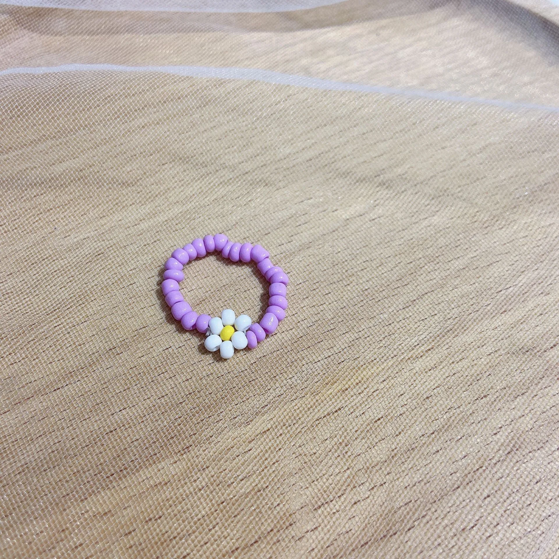 Small Flower Stretch Braided Ring  Bead Bracelet