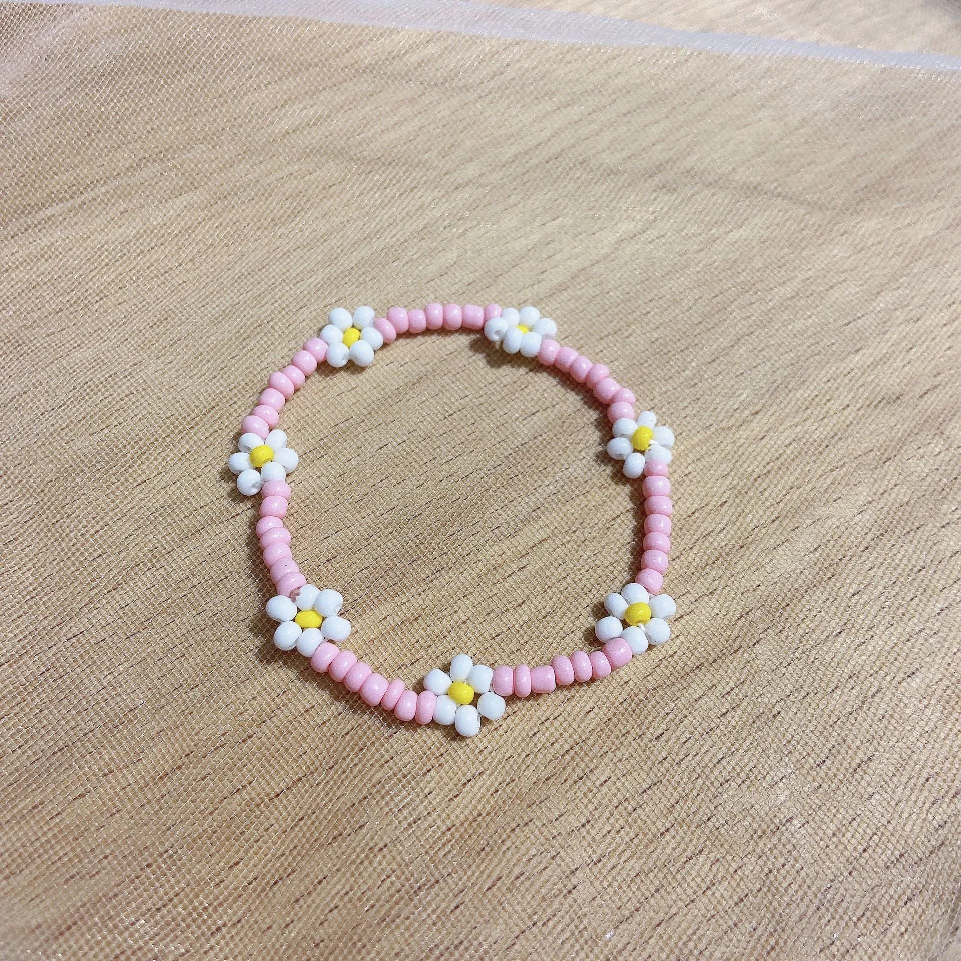 Small Flower Stretch Braided Ring  Bead Bracelet