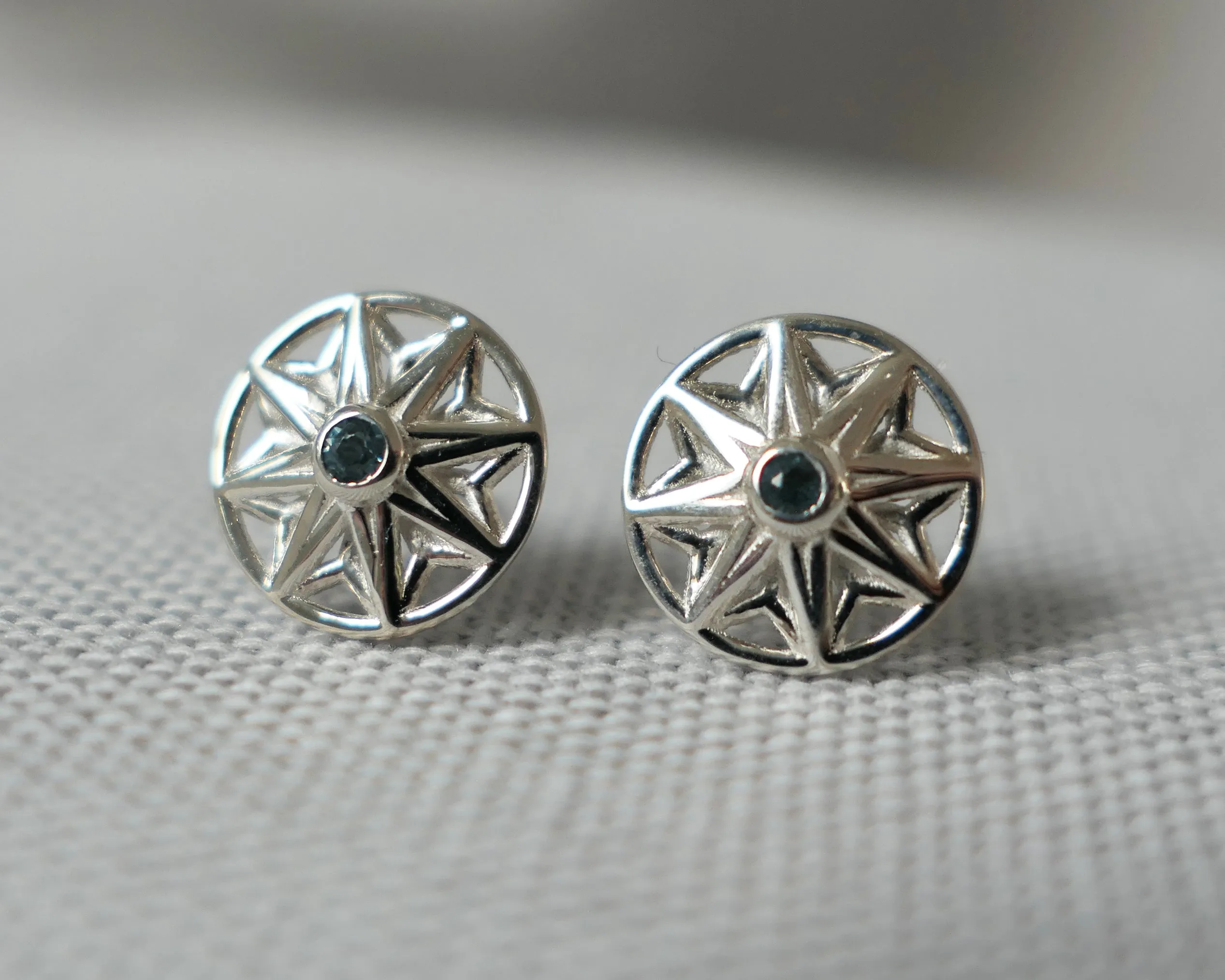 Small Flower Stud Earrings, London Blue Topaz Sterling Silver