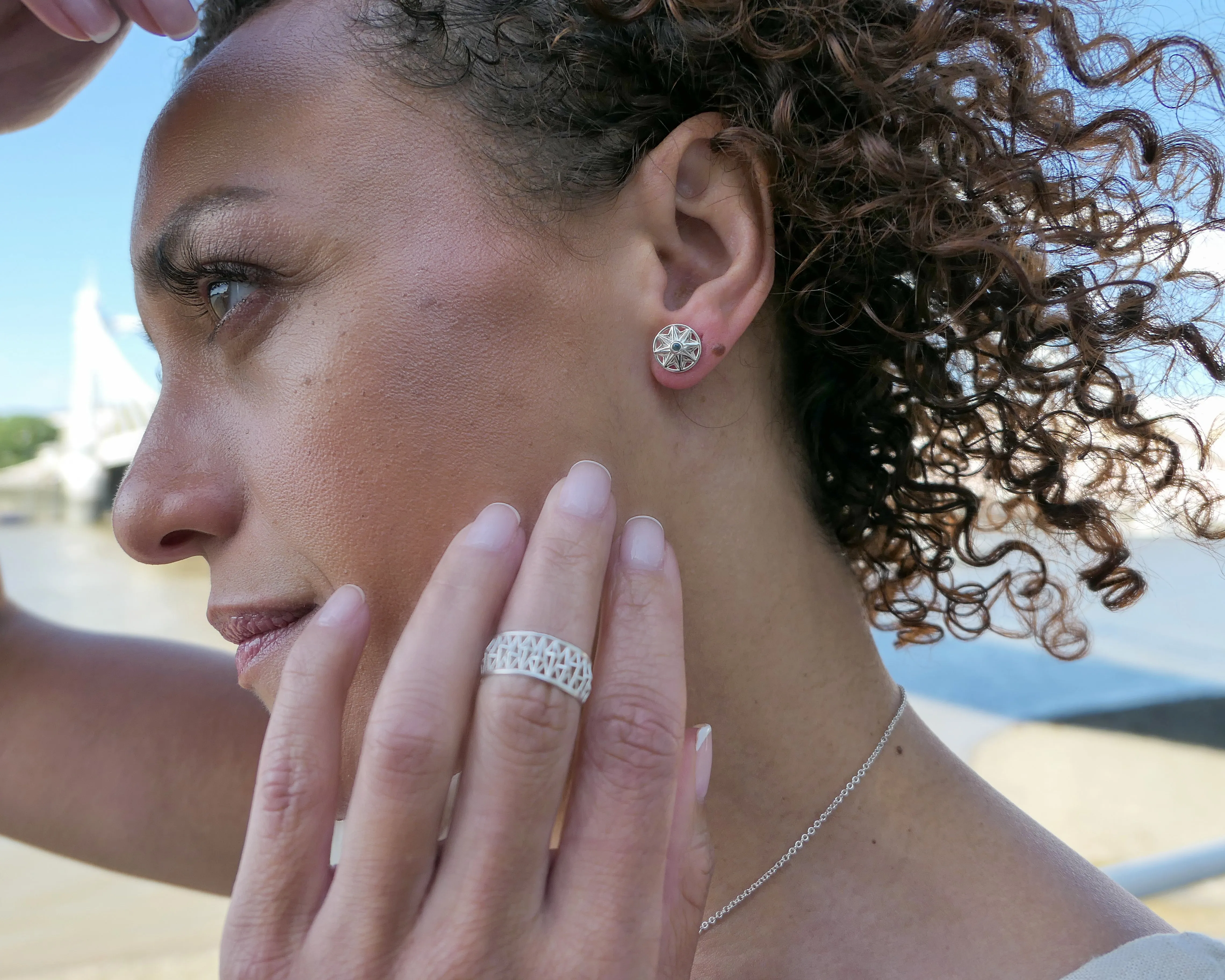 Small Flower Stud Earrings, London Blue Topaz Sterling Silver