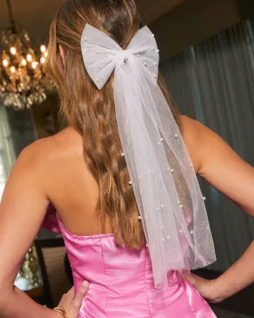 So Sweet Pearl Embellished Tulle Bow Barrette